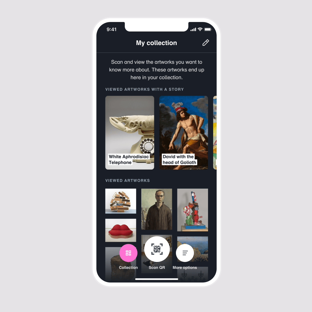 Screenshot van Depot app waarin je je eigen gekozen collectie van kunstwerken kunt zien