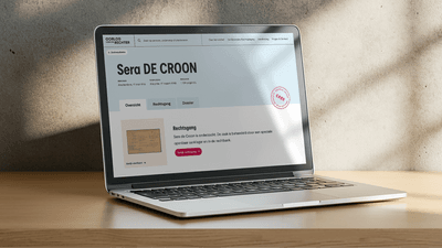 foto van een macbook pro laptop waar een persoonspagina van oorlog voor de rechter te zien is