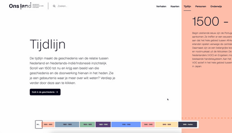 Screenshot van Onsland website waarop een tijdlijn te zien is