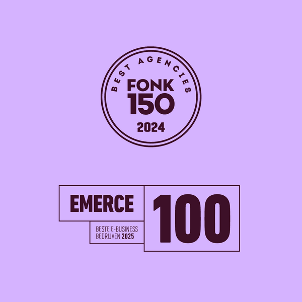 Bovenaan staat het logo van Fonk en onderaan het logo van Emerce